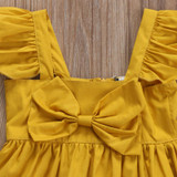 Pudcoco Baby Girls Clothes Pure Yellow Bow Kids Dresses For Girls Summer Baby Girl Clothing Casual Backless Toddler Girl Dresses