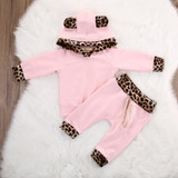 Pudcoco 2pcs suit baby girl clothing sets Newborn Baby Girls Pink Long Sleeve leopard Hoodie Sweatshirt+Pants Outfits Set
