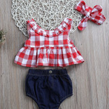 Pudcoco 2017 Summer Infant Kids Baby Girls Outfit Sleeveless Tops+Jeans Shorts+Headband Kids Outfits 0-3Y
