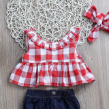 Pudcoco 2017 Summer Infant Kids Baby Girls Outfit Sleeveless Tops+Jeans Shorts+Headband Kids Outfits 0-3Y
