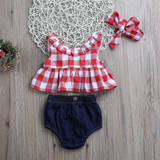 Pudcoco 2017 Summer Infant Kids Baby Girls Outfit Sleeveless Tops+Jeans Shorts+Headband Kids Outfits 0-3Y