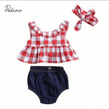 Pudcoco 2017 Summer Infant Kids Baby Girls Outfit Sleeveless Tops+Jeans Shorts+Headband Kids Outfits 0-3Y