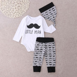 Baby Boy Clothes Little Man Romper Long Pants Legging Playsuit Outfit Set 3pcs Newborn Infant Baby Boys Tops Letter