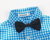 Baby Boy Clothes 2016 Spring New Brand Gentleman Plaid Clothing Suit For Newborn Baby Bow Tie Shirt + Suspender Trousers