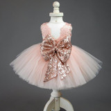 Baby &amp; Young Girls Kids Wedding Flower Girl Dress Princess Party Pageant Formal Dress Back Bow Sleeveless Lace Tulle Dress 0-10Y