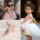 Baby &amp; Young Girls Kids Wedding Flower Girl Dress Princess Party Pageant Formal Dress Back Bow Sleeveless Lace Tulle Dress 0-10Y