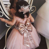 Baby &amp; Young Girls Kids Wedding Flower Girl Dress Princess Party Pageant Formal Dress Back Bow Sleeveless Lace Tulle Dress 0-10Y