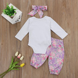 Babies 3pcs Floral clothing Set baby Infant Toddler Kids Baby Girls Heart Flower long sleeve Bodysuit+Pants+headband Outfit Set