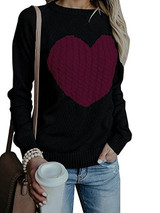 Autumn Winter Women O-neck Knitted Sweaters Heart Cute Long Sleeve Pullover Knitting Sweater Women Casual Patchwork Pullovers
