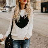 Autumn Winter Women O-neck Knitted Sweaters Heart Cute Long Sleeve Pullover Knitting Sweater Women Casual Patchwork Pullovers