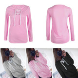 Autumn Pullover Sweatshirt Fashion Bandage Hoodies Women Casual Loose