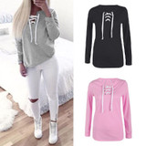 Autumn Pullover Sweatshirt Fashion Bandage Hoodies Women Casual Loose