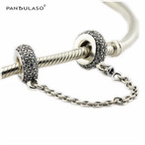 Autumn Pave Inspiration Safety Chain, Clear CZ 925 Sterling-Silver-Jewelry Fit Silver Charm Bracelet Woman Beads DIY Wholesale