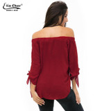 Autumn Off Shoulder Women Blouses Slash Neck 2016 Tops Plus Size Casual Cotton Chic Elegant Lady Shirts Elia Cher Brand Blusas