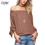 Autumn Off Shoulder Women Blouses Slash Neck 2016 Tops Plus Size Casual Cotton Chic Elegant Lady Shirts Elia Cher Brand Blusas