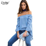 Autumn Off Shoulder Women Blouses Slash Neck 2016 Tops Plus Size Casual Cotton Chic Elegant Lady Shirts Elia Cher Brand Blusas