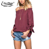 Autumn Off Shoulder Women Blouses Slash Neck 2016 Tops Plus Size Casual Cotton Chic Elegant Lady Shirts Elia Cher Brand Blusas
