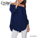 Autumn Off Shoulder Women Blouses Slash Neck 2016 Tops Plus Size Casual Cotton Chic Elegant Lady Shirts Elia Cher Brand Blusas