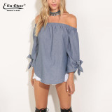 Autumn Off Shoulder Women Blouses Slash Neck 2016 Tops Plus Size Casual Cotton Chic Elegant Lady Shirts Elia Cher Brand Blusas