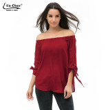 Autumn Off Shoulder Women Blouses Slash Neck 2016 Tops Plus Size Casual Cotton Chic Elegant Lady Shirts Elia Cher Brand Blusas