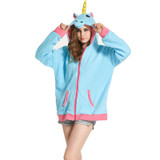 Autumn New in 2017 Women Girl Sweet Pink Blue Hoodies Cartoon Unicorn Fleece Sweatshirt Gardigan Hooded Jacket