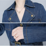 Autumn New 2017 Women Denim Dress Office Ladies Jeans Shirt Dress One-piece Dress With Belt For Women Pencil Elegant Jeans Dress