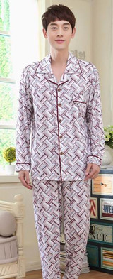 Autumn Mens Pajamas Knitted Cotton Men Pajama Sets Full Sleeve Pyjamas Sleepwear Casual Sleep Lounge Plaid Pijama M-3XL R144