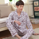Autumn Mens Pajamas Knitted Cotton Men Pajama Sets Full Sleeve Pyjamas Sleepwear Casual Sleep Lounge Plaid Pijama M-3XL R144