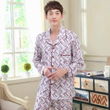 Autumn Mens Pajamas Knitted Cotton Men Pajama Sets Full Sleeve Pyjamas Sleepwear Casual Sleep Lounge Plaid Pijama M-3XL R144