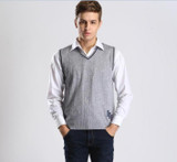 Autumn men plaid wool sweater vest casual v-neck sleeveless cashmere sweater