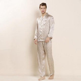 Autumn Men Brand Silk Sleepwear Long-sleeve Pajama Set 100% Silk Sleepwear Male Luxury Men Pajamas Sets Free Shipping