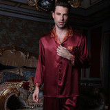 Autumn Men and Women lovers Silk Pajamas Sleepwears Long-sleeve 5A 100% Mulberry Silk Pajama Sets Free Shipping