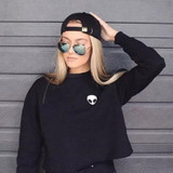 Autumn Long Sleeve Women Sweatshirts Casual O-Neck Cropped Pullovers Female Hoodies Coats Fashion Print Short Hoodies Grey S-2XL
