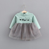 Autumn Long Sleeve Party Birthday Girls Kids Princess Cartoon Mesh Patchwork Cotton Infants Ball Gown Tutu Dress Vestido S5819