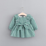 Autumn Long Sleeve Princess Plaided Dresses Infants Baby Girls Tutu Party Infantil Ruffles Bow Dress Kids Clothes Vestido S5677