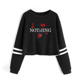 Autumn Long Sleeve Letter Print Casual Sweatshirt O-Neck Pullovers Rose Floral Short Hoodie Crop Top Women Sweatshirts Harajuku