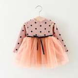 Autumn Long Sleeve Baby Dot Polka Knitted Party Girls Kids Mesh Patchwork Dresses, Princess Infants Tutu Dress Vestido S5523