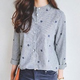 Autumn Leaves Embroidery Long Sleeve Women Blouses And Shirts Ladies Cotton Casual Shirt Tops Striped Plus Size Blusas Blouse