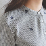 Autumn Leaves Embroidery Long Sleeve Women Blouses And Shirts Female Ladies Casual Shirt Tops Striped Plus Size Blusas Blouse