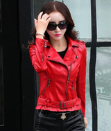 Autumn Leather Clothing Female Short Leather Coats Slim Fashion Women's Leather Jacket Motorcycle Leather Green,Beige White,Red.