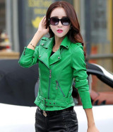 Autumn Leather Clothing Female Short Leather Coats Slim Fashion Women's Leather Jacket Motorcycle Leather Green,Beige White,Red.