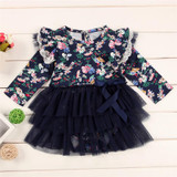 Autumn Hot Girl Dress Newborn Baby Girls Long Sleeve Romper Tutu Floral Dress 2017 New Arrival Baby Girls Clothes Outfit 0-18M