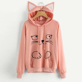Autumn Hoodies Sweatshirt Womens Lovely Cat Printed Long Sleeve Hoodie Sweatshirt Hooded Female Pullover Tops sudadera mujer
