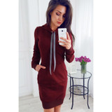 Autumn Hoodies Dress Casual Long Sleeves Hoodie Sweatshirt Pullover Winter Long Hoodie Dresses With Pocket Streetwear WS3693O