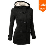 Autumn Hooded Horn Button Coat Women Winter Parkas Grey Outwear 2016 New Fashion Long Women Overcoat S-XL