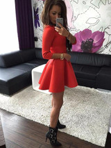 Autumn High Waist Mini Above Knee Dress Ladies O-Neck Casual Women Short Dress A-line One-piece AWD0005