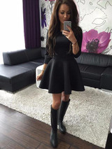 Autumn High Waist Mini Above Knee Dress Ladies O-Neck Casual Women Short Dress A-line One-piece AWD0005