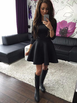 Autumn High Waist Mini Above Knee Dress Ladies O-Neck Casual Women Short Dress A-line One-piece AWD0005