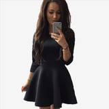 Autumn High Waist Mini Above Knee Dress Ladies O-Neck Casual Women Short Dress A-line One-piece AWD0005