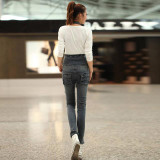 Pure cotton boyfriend overalls Korean style vintage slim girl cowboy denim pants fashion sexy high waist skinny women jeans D8